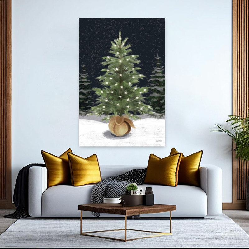 Arbre de Noël contemporain enneigé enneigé, paysage d'hiver, H 60 po x l 40 po