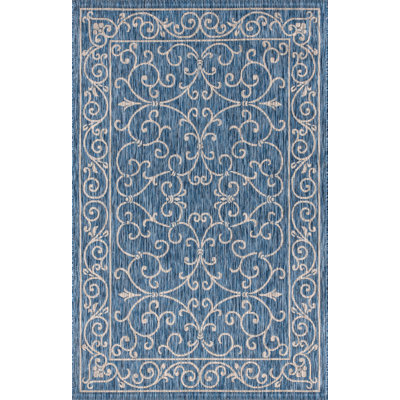 Tapis d'intérieur / extérieur bleu marine / gris à tissage texturé Hagerman