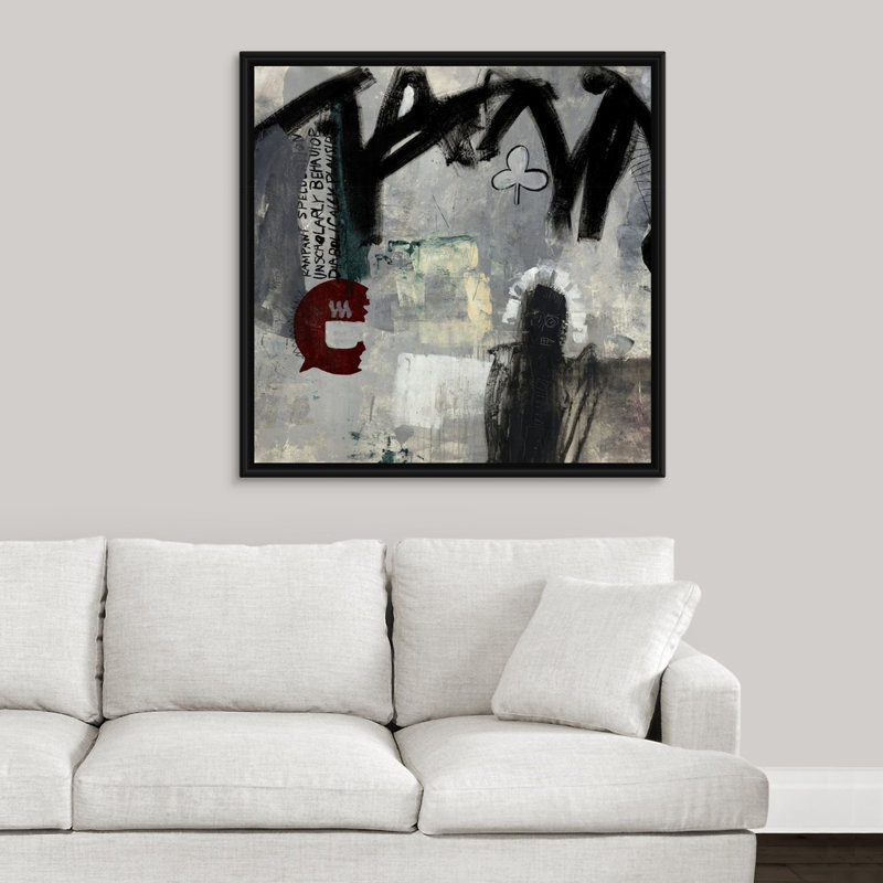 « unécoliered », peinture sur toile, Cadre flottant noir, H 37,7 po x l 37,7 po x P 1,75 po