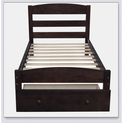 Base de lit plateforme avec tiroir de rangement et support en lattes de bois