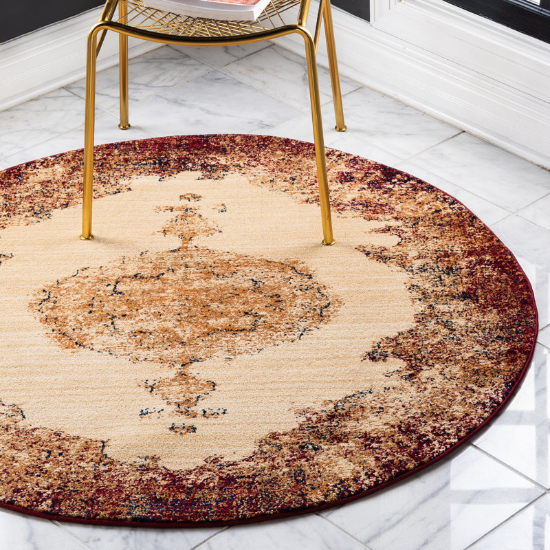 Tapis oriental rouge / beige Cevenola, Rond 4 pi 5 po