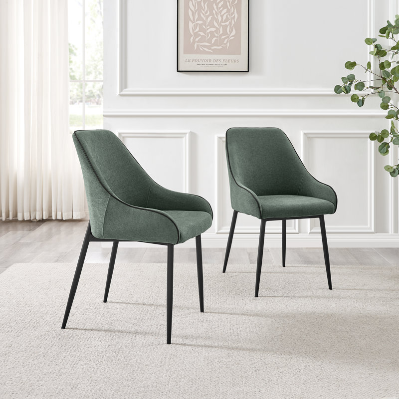 Ophelia Luxury Fabric Upholstered Dining Chair with Metal Legs, Green