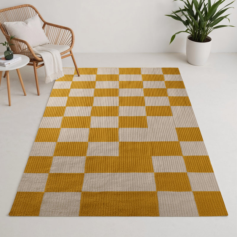Tapis d'intérieur et d'extérieur à carreaux beige, Rectangle 9 pi x 12 pi