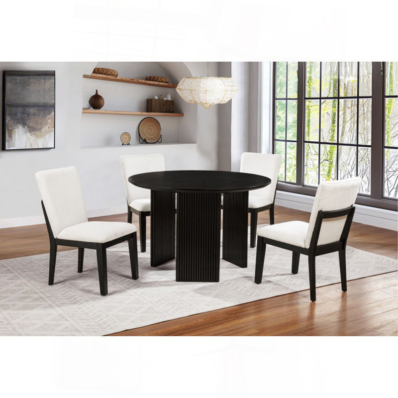 Table de salle à manger ronde en bois naturel, pieds cannelés, de style contemporain, noire