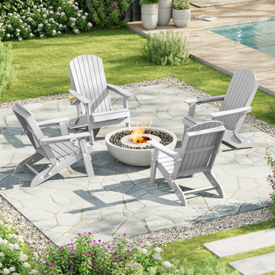 Chaise Adirondack pliante en PEHD avec dossier réglable à 3 positions et porte-gobelet, ensemble de meubles d'extérieur robustes toutes saisons pour la cour et la piscine