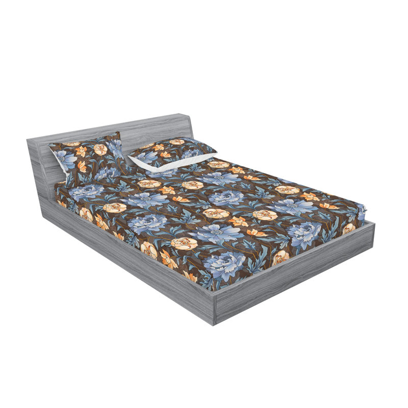 Drap-housse et taie décorative Ambesonne Blooms délicat art lavande bleu pêche