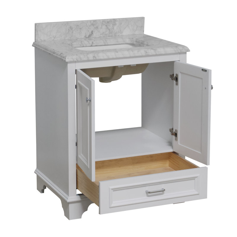 Ensemble de meuble-lavabo simple 30 po Loughlam, Marbre de Carrare, Blanc