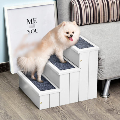 3 Step Wooden Non Slip Pet Stairs Ramp For Cats & Small Dogs - White Ramp, Cats,