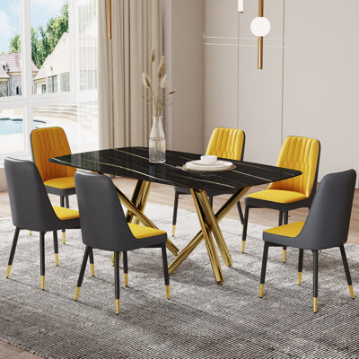 Adylin 6 - Person Glass Top Double Pedestal Dining Set