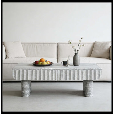 Table basse de style Mid-Century moderne avec plateau en bois gris - tiroir cannelé, idéal pour le salon et le bureau