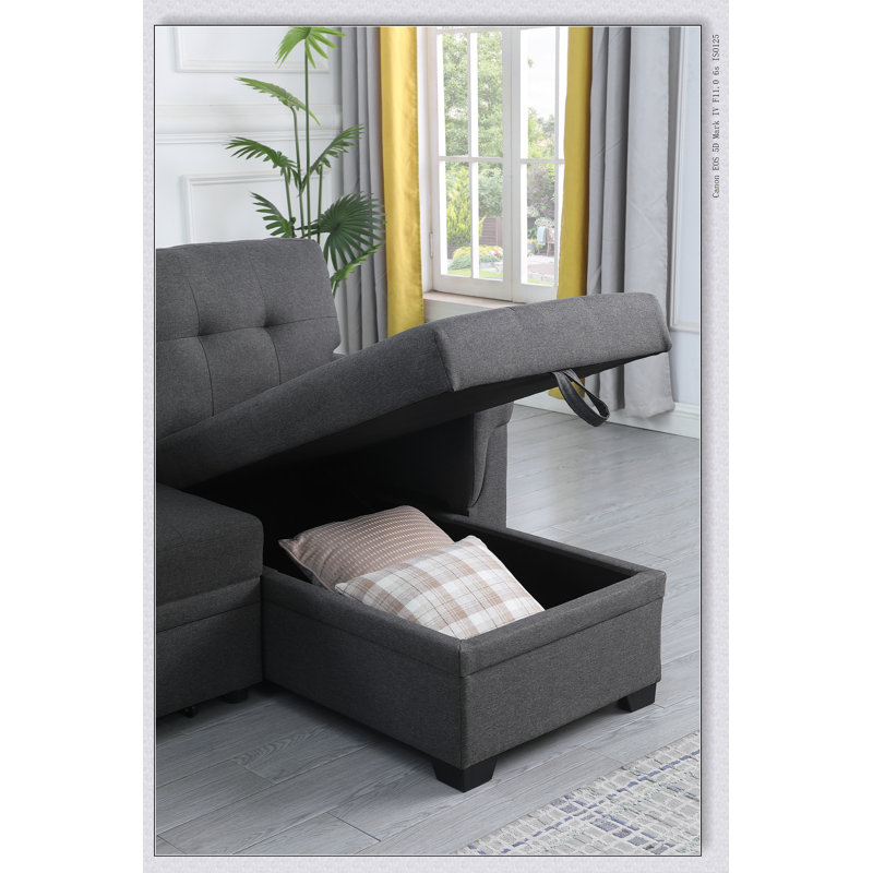 Canapé-lit modulaire réversible en lin avec méridienne avec rangement