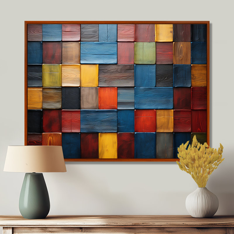 Carreaux colorés de couleurs terre V - art mural mosaïque Boho pour le salon, H 34 po x l 44 po x P 1,5 po