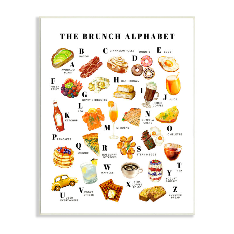 The Brunch Alphabet Food Treats ABC Illustration, Plaque murale, H 13 po x l 19 po