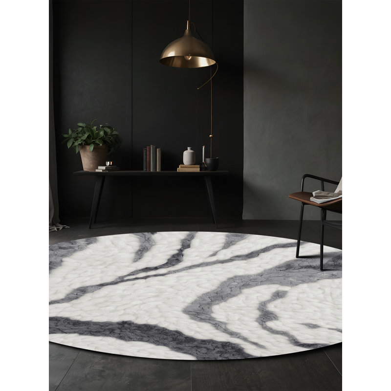 Tapis gris lavable à la machine, Rond 4 pi