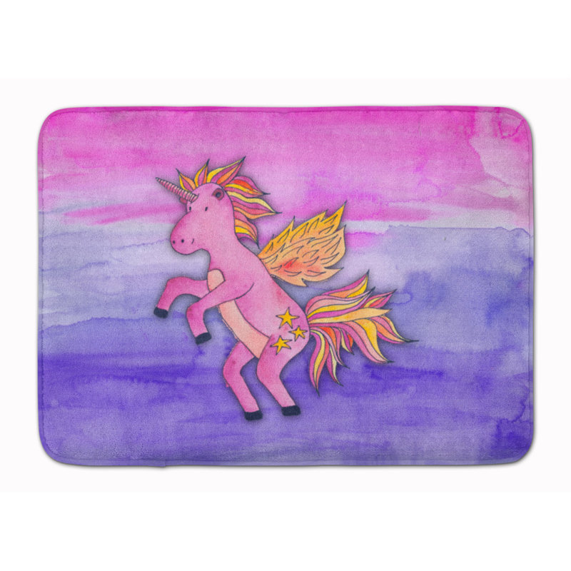 Tapis pour salle de bain en mousse à mémoire de forme licorne aquarelle Zelma