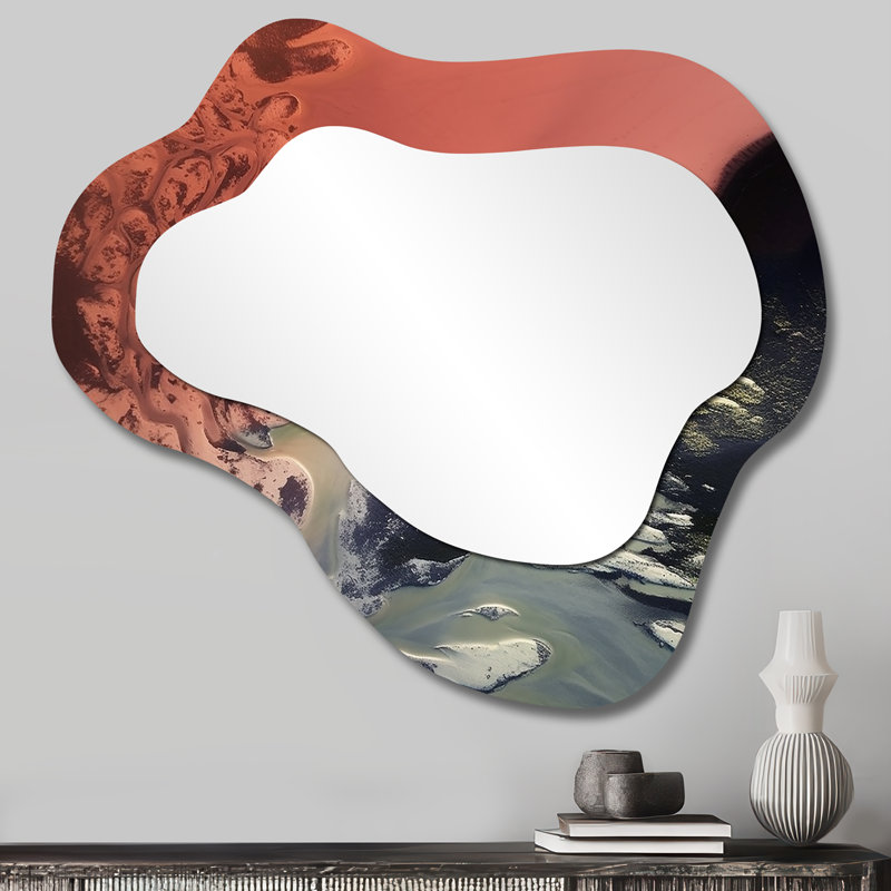 Sandy Beach rétro collage rose et gris - formes asymétriques côtières - grand miroir mural nautique, 25 po x 28 po