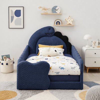 Twin Size Cute Dinosaur-Shaped Kids Bed with Safety Guardraild