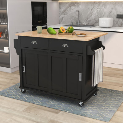 Chariot de cuisine polyvalent avec comptoir en bois d'hévéa et à abattants pour une cuisson efficace