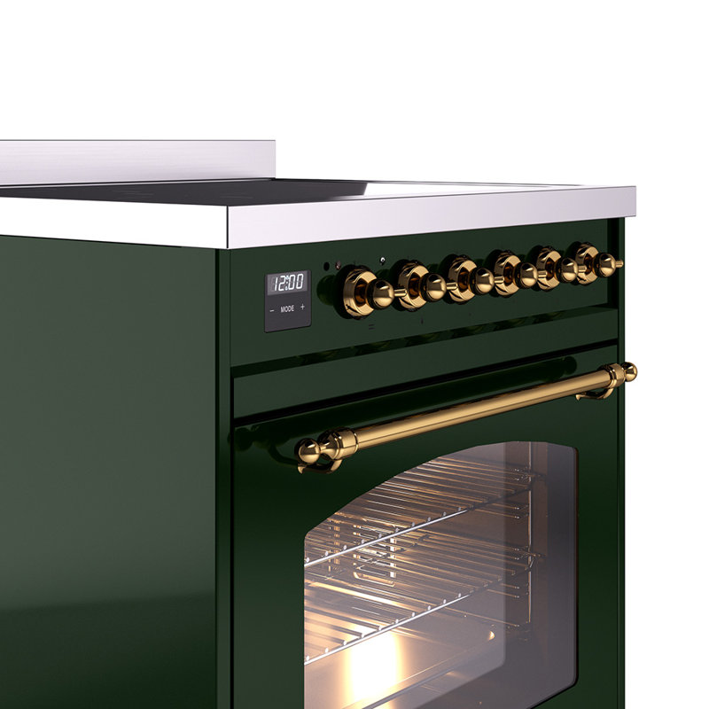 Cuisinière à induction 30 pouces avec 4 plaques à induction ILVE Nostalgie II Series, Vert émeraude / laiton
