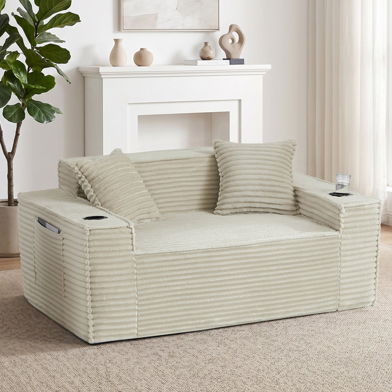 Causeuse surdimensionnée en mousse de 61 po avec oreillers et canapé en velours côtelé de compression Boneless, Chameau