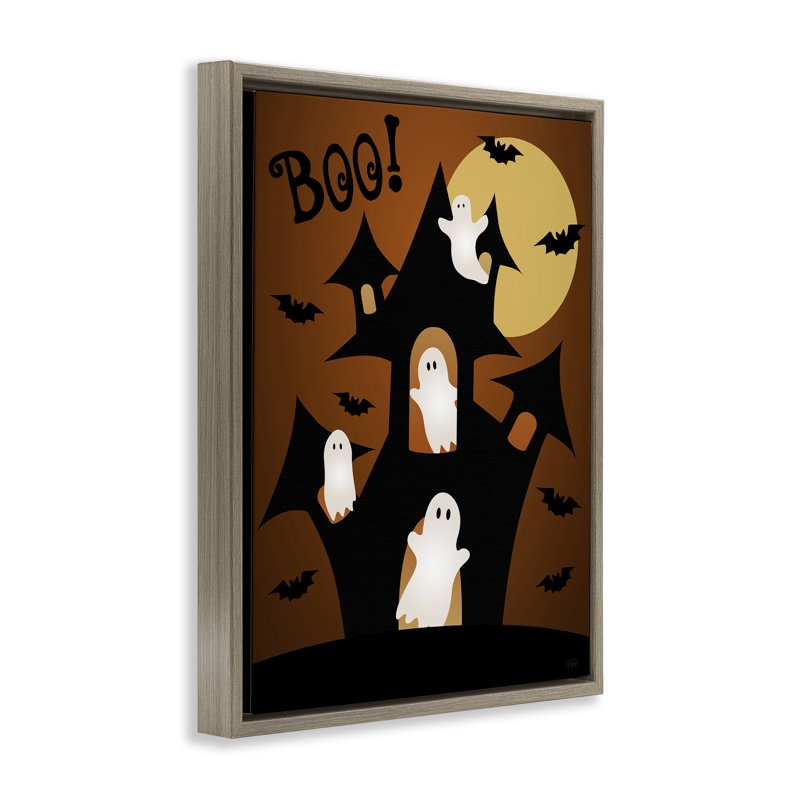 Cadre flottant Ghostly Haunted House, design par Natalie Carpentieri, H 31 po x l 25 po, Cadre flottant orme Montalcino
