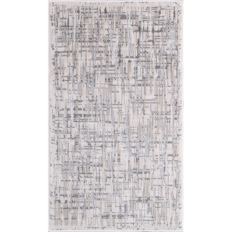 Parkwoods Collection Abstract Hash Design Neutral Area Rug, Rectangle 1'9" x 2'9"