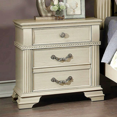 Antique White Nightstand Bedroom 1Pc Nightstand Solid Wood Satin Knickel Knobs And Pulls