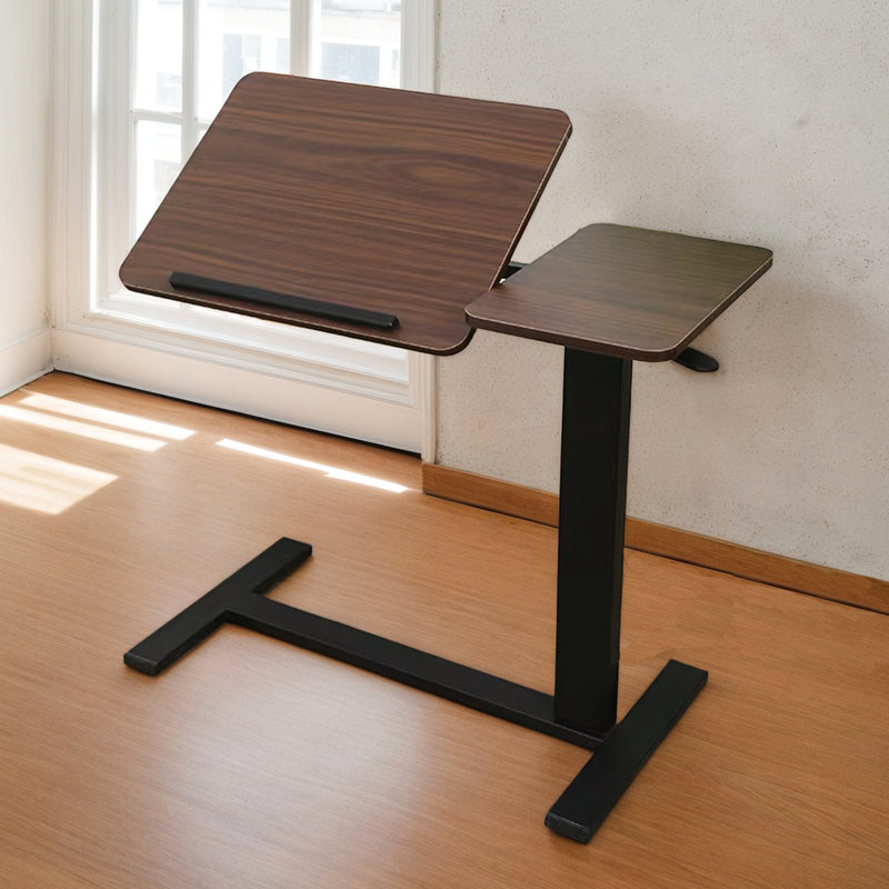 Table de chevet à roulettes - Support mobile avec fonction inclinable, idéal pour ordinateur portable sur le lit, noyer et noir, roues de table pliantes réglables, confortables et fonctionnelles, repas fonctionnel, ergonomique