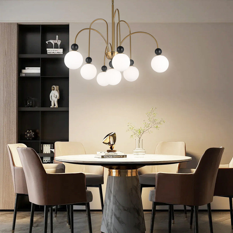 Lustre 32,3 "en cuivre et noir avec lumières, 7