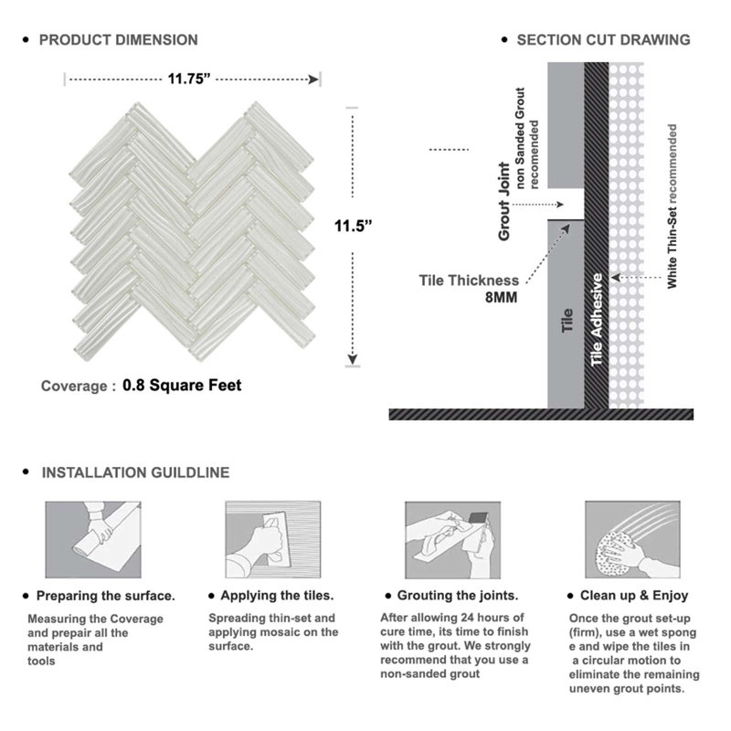 Kanagawa II Smooth Glass Wavy Metallic Mosaic Tile, White