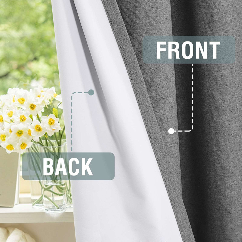 Gray Linen Blackout Grommet Curtain Panels, 96" Length