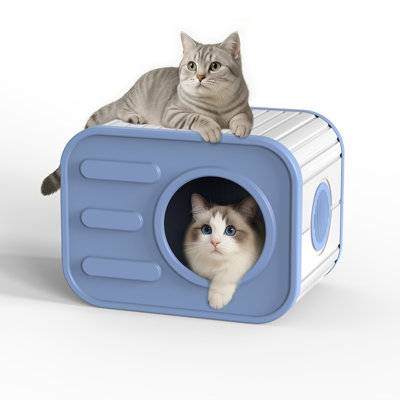 Insulated Outdoor Cat House Waterproof, Blue