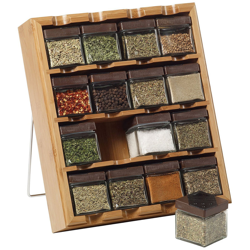 Bamboo 3-in-1 Spice Organizer for Countertop, Wall, and Drawer with 16 Spices Included