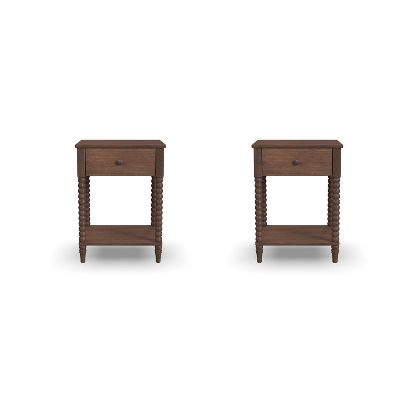 Godfree 1 - Drawer Spindle Nightstand (Set Of 2), Antique Coffee
