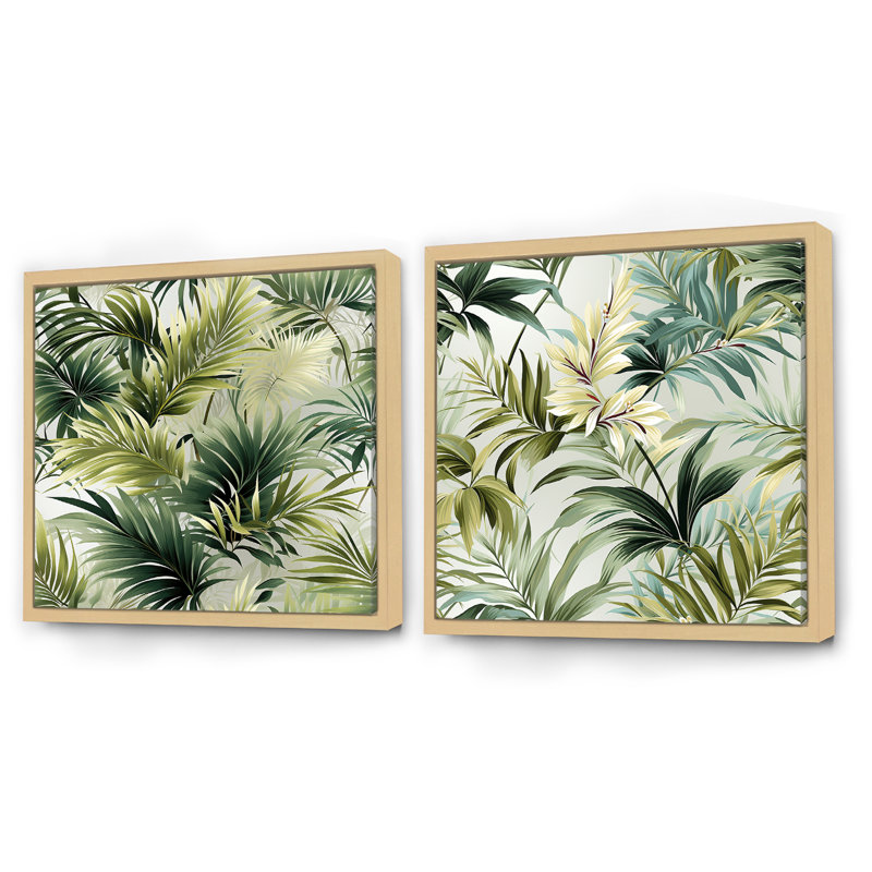 Lignes tropicales à motif tropical - ensemble de 2 collages carrés tropicaux, Cadre flottant brun, H 30 po x l 61 po