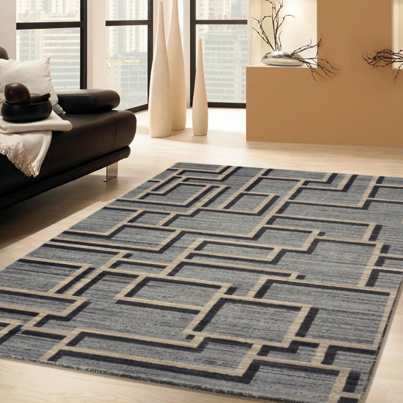 Tapis gris touffeté mid-century Pacheco, Rectangle 7 pi 6 po x 9 pi 6 po