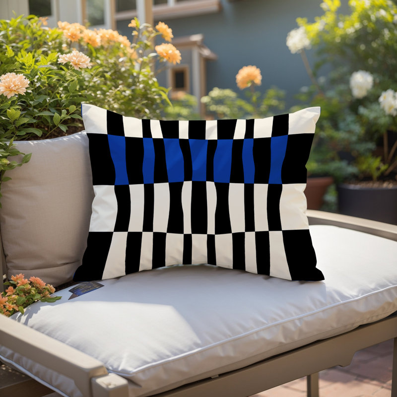 Coussin décoratif réversible en polyester filé Bianca, H 14 po x l 20 po, Bleu marine / blanc cassé / noir