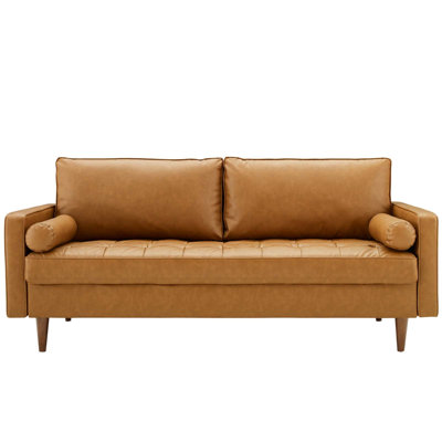 Valour Upholstered Faux Leather Sofa In Tan