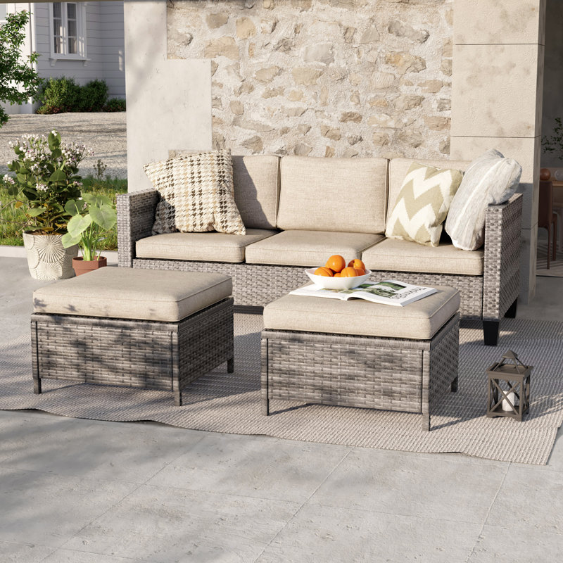 Raelee 3 - Person Patio Conversation Set with Cushions, Gray, Beige