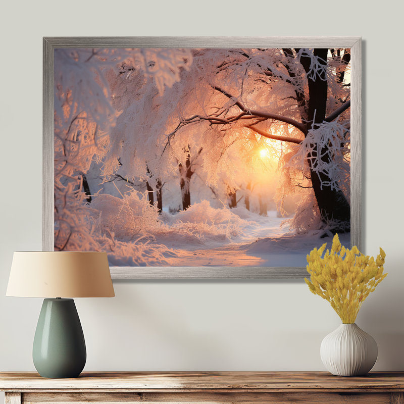 Paysage d'hiver «Frozen Sunlight II» - impressions de paysage d'hiver, 30" H x 40" W, White Picture Framed
