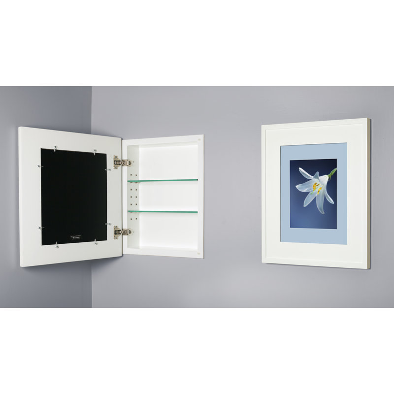 13.125'' W 16'' H Recessed Framed Medicine Cabinet Mirror 2 Adjustable, White