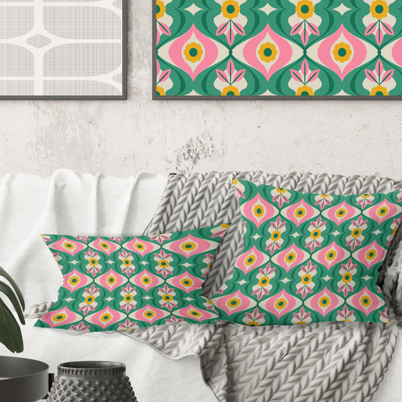 motif rétro avec fleurs et feuilles - Coussin décoratif moderne imprimé Mid-Century