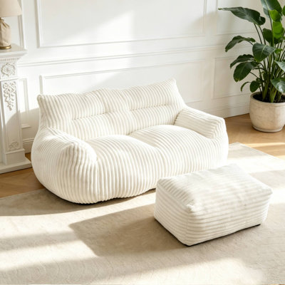 Causeuse large avec fauteuil à billes, grand fauteuil à billes en velours côtelé avec accoudoirs, emballage comprimé