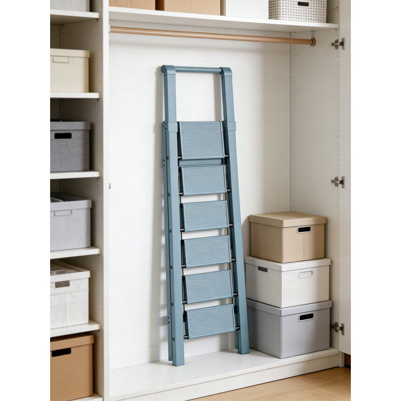 Échelle à 6 marches, tabouret pliant en aluminium léger avec poignée, capacité de 330 lb, pédales antidérapantes pour la maison, le bureau, la cuisine et la bibliothèque
