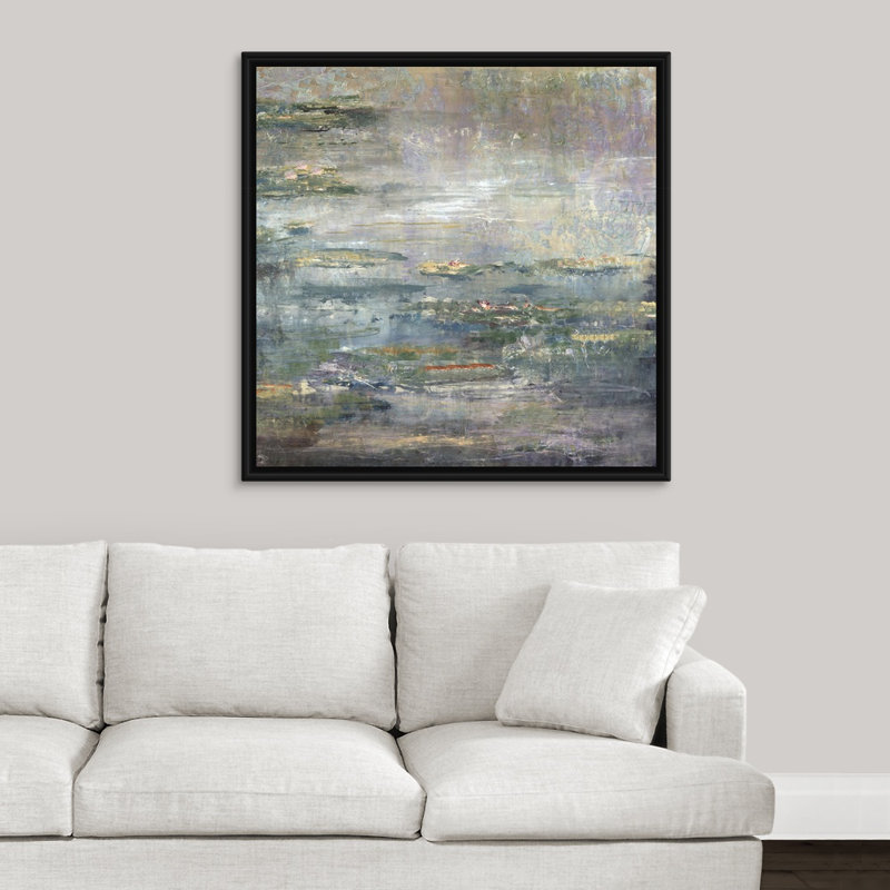 «Twilight Lilies II», peinture sur toile, Cadre flottant noir, H 37,7 po x l 37,7 po x P 1,75 po