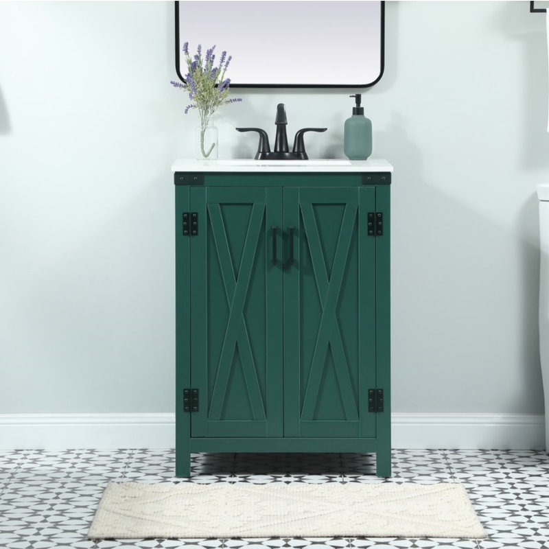 Slayton 24'' Single Bathroom Vanity with Engineered Marble Top, Green