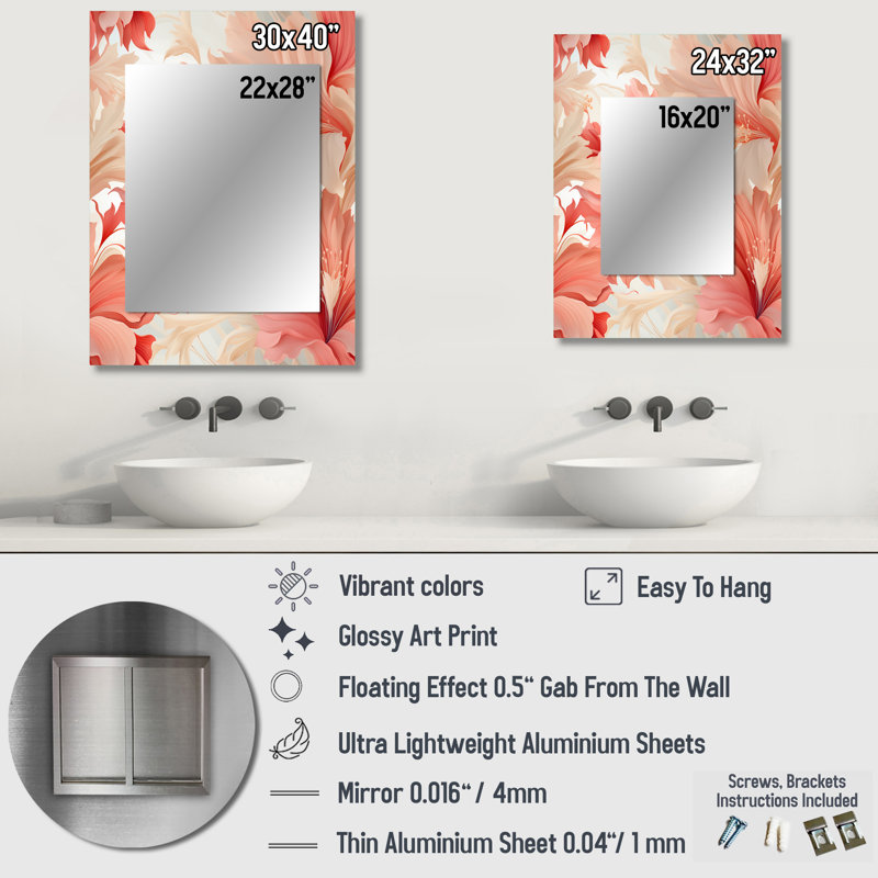Huffman Tropical Whisper, motif tropical - miroir mural décoratif tropical, 40 po x 30 po