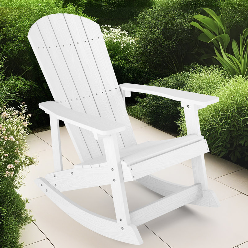 Harada Outdoor Adirondack Rocking Chair HIPS All Weather Oversized Plastic Patio Chair Rocker, White