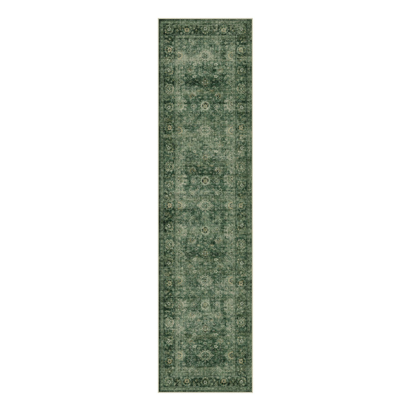 Virelle Vintage Persian Area Rug With Machine Washable & Non-Slip, Runner 2' x 8', Green
