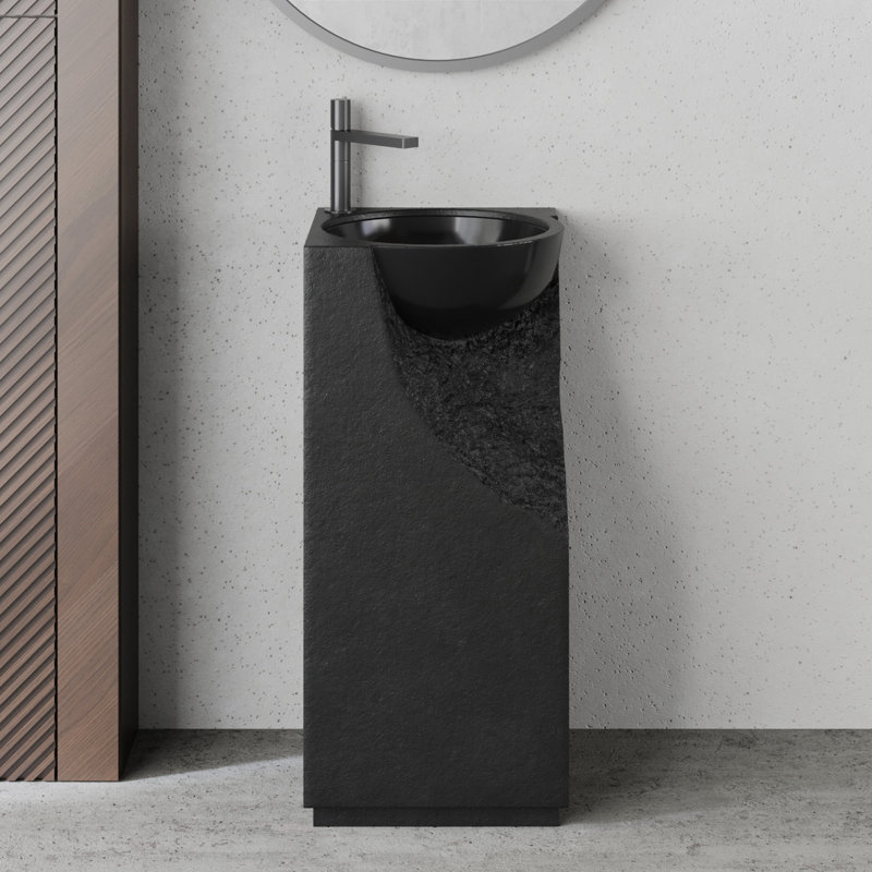 34" Tall Pedestal Bathroom Sink Solid Surface Bathroom Sink, Black